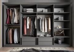 Falcon Membran 8 Kapaklı 4 Çekmeceli Dolap Gardırop Montaj Dahil - Fume Beyaz