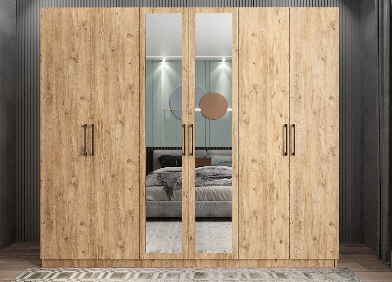 Alessi 6 Kapaklı Dolap Gardırop Çam