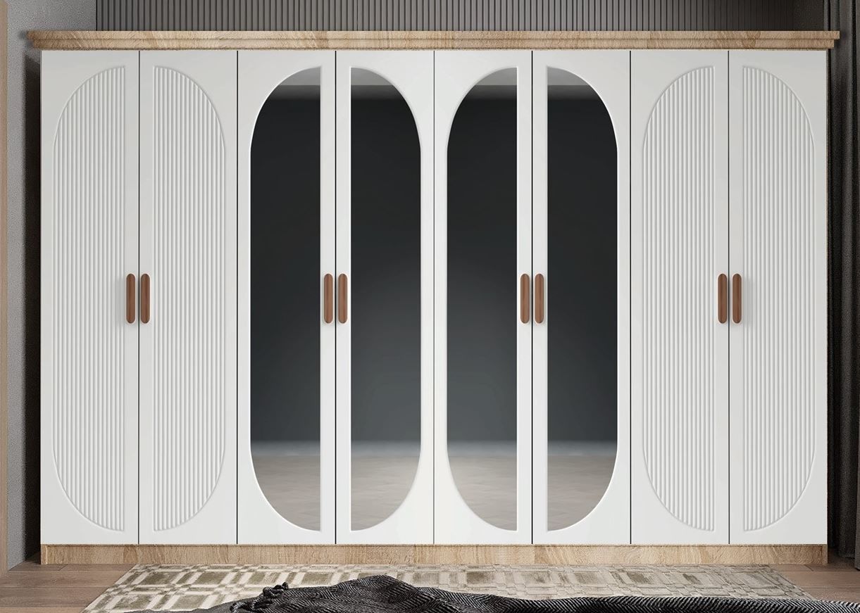 Foster Membran 8 Kapaklı 4 Çekmeceli Dolap Gardırop Montaj Dahil - Meşe Beyaz