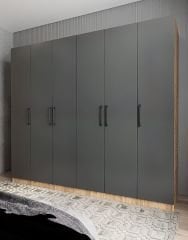 Cartel 6 Kapaklı Gizli Çekmeceli Gardırop Dolap Çam Füme - Ücretsiz Kurulum