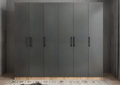 Cartel 6 Kapaklı Gizli Çekmeceli Gardırop Dolap Çam Füme - Ücretsiz Kurulum