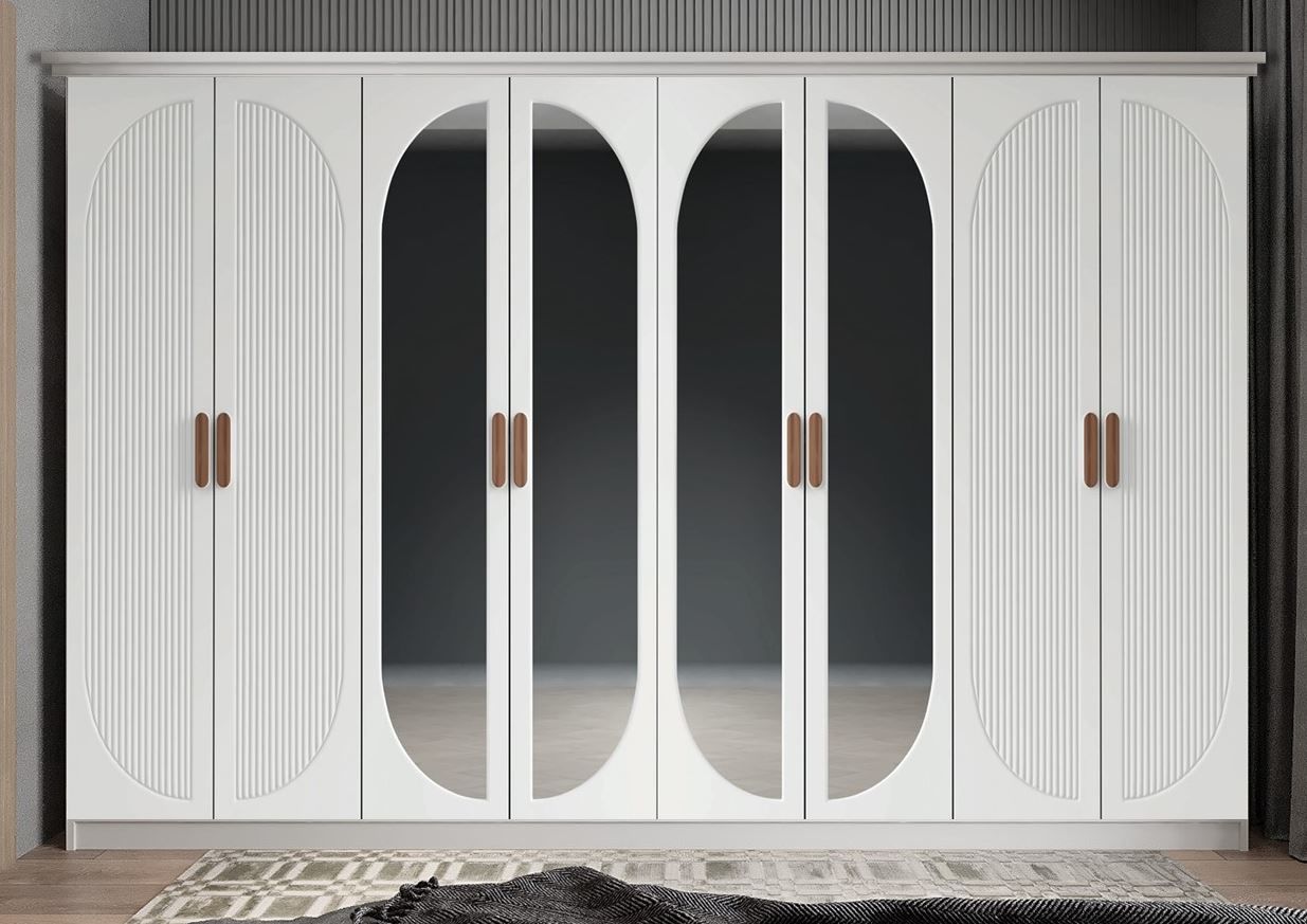 Foster Membran 8 Kapaklı 4 Çekmeceli Dolap Gardırop Montaj Dahil - Beyaz