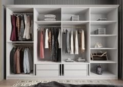 Foster Membran 8 Kapaklı 4 Çekmeceli Dolap Gardırop Montaj Dahil - Beyaz