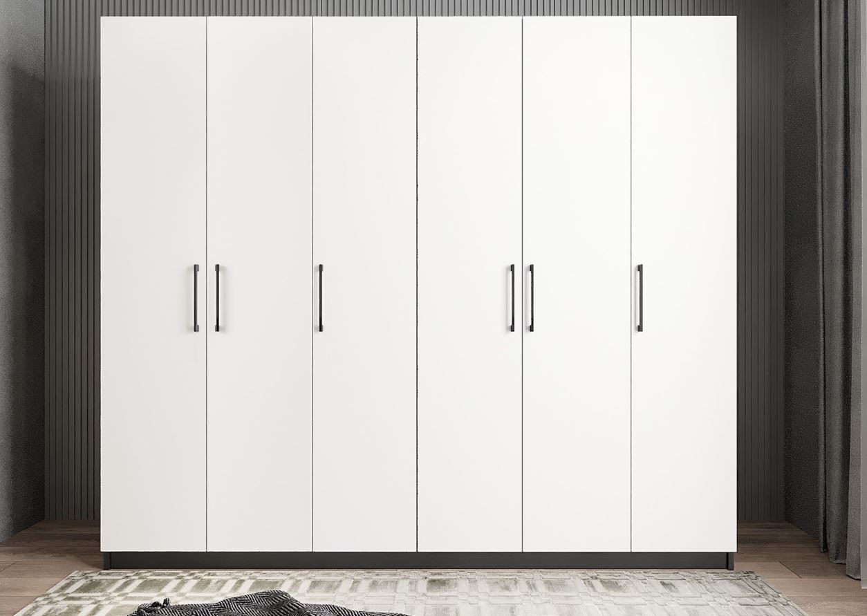 Cartel 6 Kapaklı Gizli Çekmeceli Gardırop Dolap Füme Beyaz - Ücretsiz Kurulum