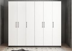 Cartel 6 Kapaklı Gizli Çekmeceli Gardırop Dolap Füme Beyaz - Ücretsiz Kurulum