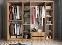 Cartel 6 Kapaklı Gizli Çekmeceli Gardırop Dolap Ceviz - Ücretsiz Kurulum