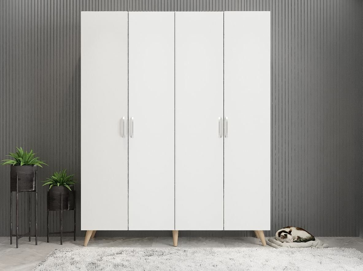 Duke 4 Kapaklı Ayakkabılık Meşe Beyaz 140 cm M2- Ücretsiz Kurulum