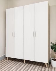 Duke 4 Kapaklı Ayakkabılık Meşe Beyaz 140 cm M2- Ücretsiz Kurulum
