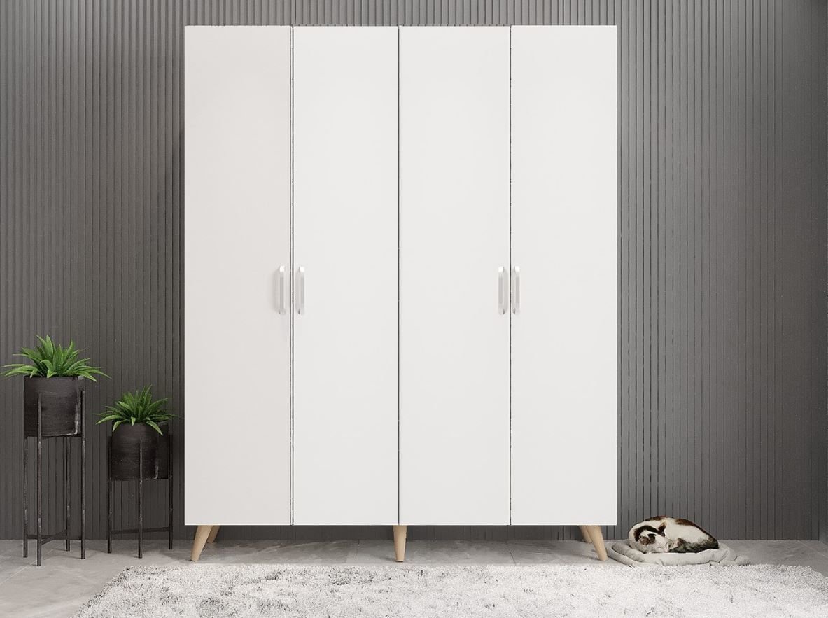 Duke 4 Kapaklı Ayakkabılık Meşe Beyaz 180 cm M2- Ücretsiz Kurulum