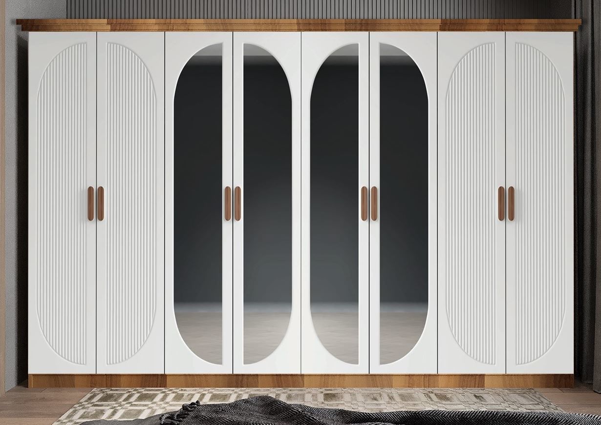 Foster Membran 8 Kapaklı 4 Çekmeceli Dolap Gardırop Montaj Dahil - Ceviz Beyaz