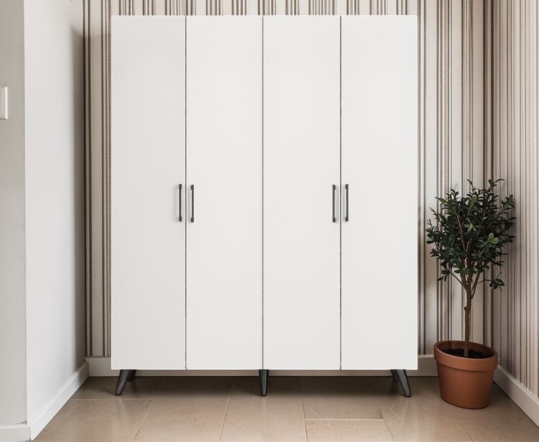 Duke 4 Kapaklı Ayakkabılık Füme Beyaz 140 cm M2- Ücretsiz Kurulum