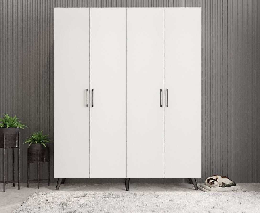 Duke 4 Kapaklı Ayakkabılık Füme Beyaz 180 cm M2- Ücretsiz Kurulum