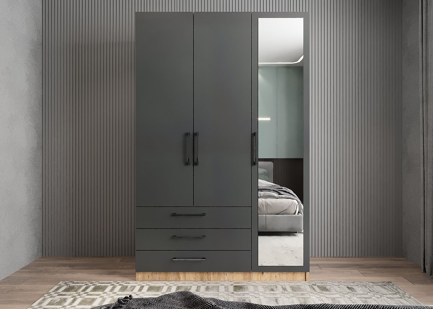 Parma 3 Kapaklı Gardırop Dolap Çam Füme - Ücretsiz Kurulum