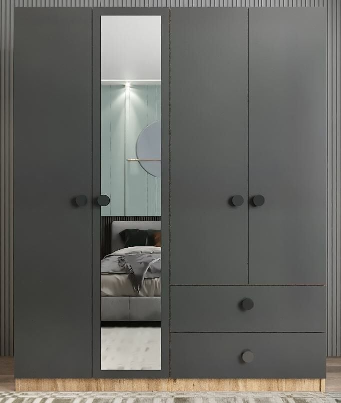 Point 4 Kapaklı Gardırop Dolap Çam Füme - Ücretsiz Kurulum