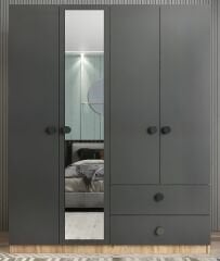 Point 4 Kapaklı Gardırop Dolap Çam Füme - Ücretsiz Kurulum