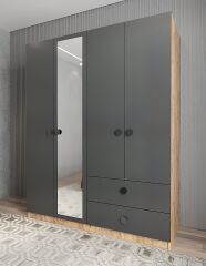 Point 4 Kapaklı Gardırop Dolap Çam Füme - Ücretsiz Kurulum