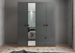 Point 4 Kapaklı Gardırop Dolap Çam Füme - Ücretsiz Kurulum