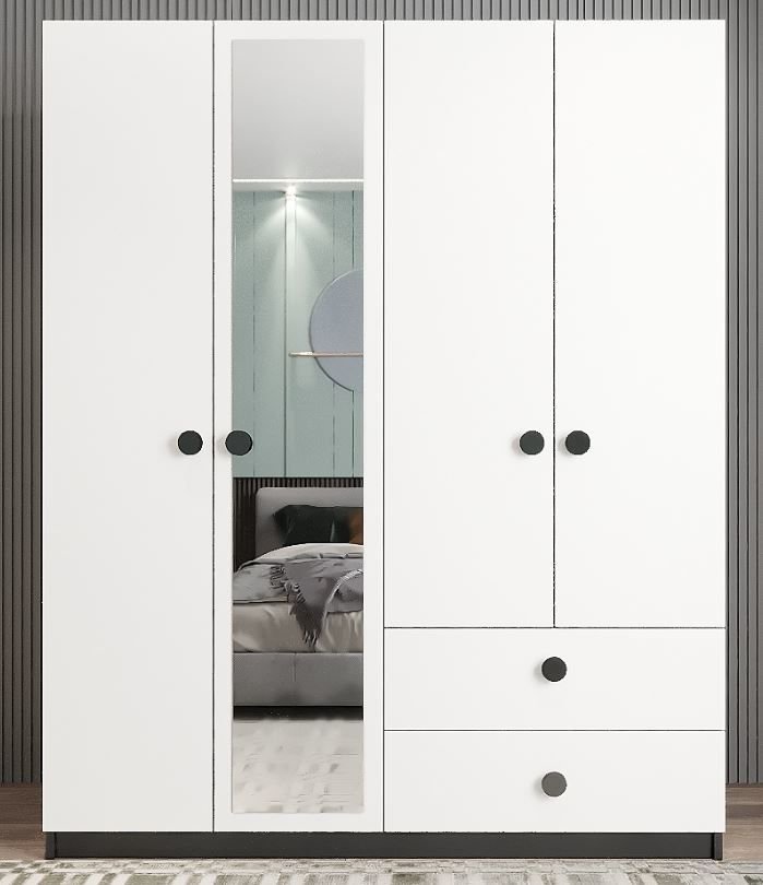 Point 4 Kapaklı Gardırop Dolap Füme Beyaz - Ücretsiz Kurulum