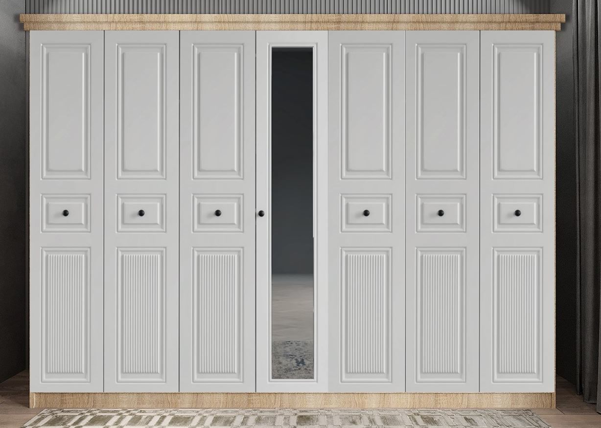 Arona Membran 7 Kapaklı Gardırop Montaj Dahil - Meşe Beyaz