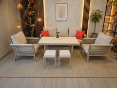 Kanyon Metal Bahçe Balkon Teras Koltuk Takımı 3+1+1+Masa+2 Adet Puf