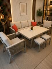 Kanyon Metal Bahçe Balkon Teras Koltuk Takımı 3+1+1+Masa+2 Adet Puf
