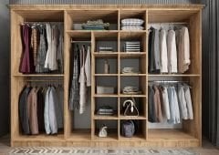 Arona Membran 7 Kapaklı Gardırop Montaj Dahil - Çam Beyaz