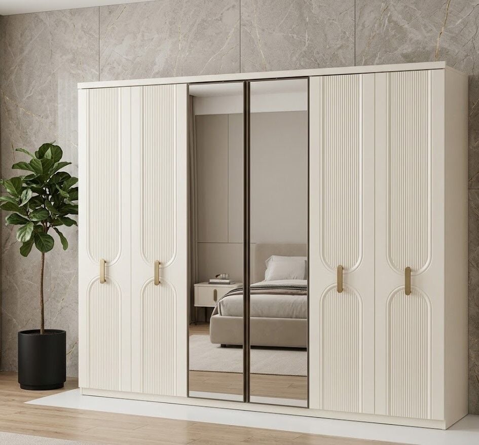 Grand Tamamı Mdf 6 Membranlı Kapaklı  Reflekte Camlı Gardırop Dolap - Kurulum Dahil