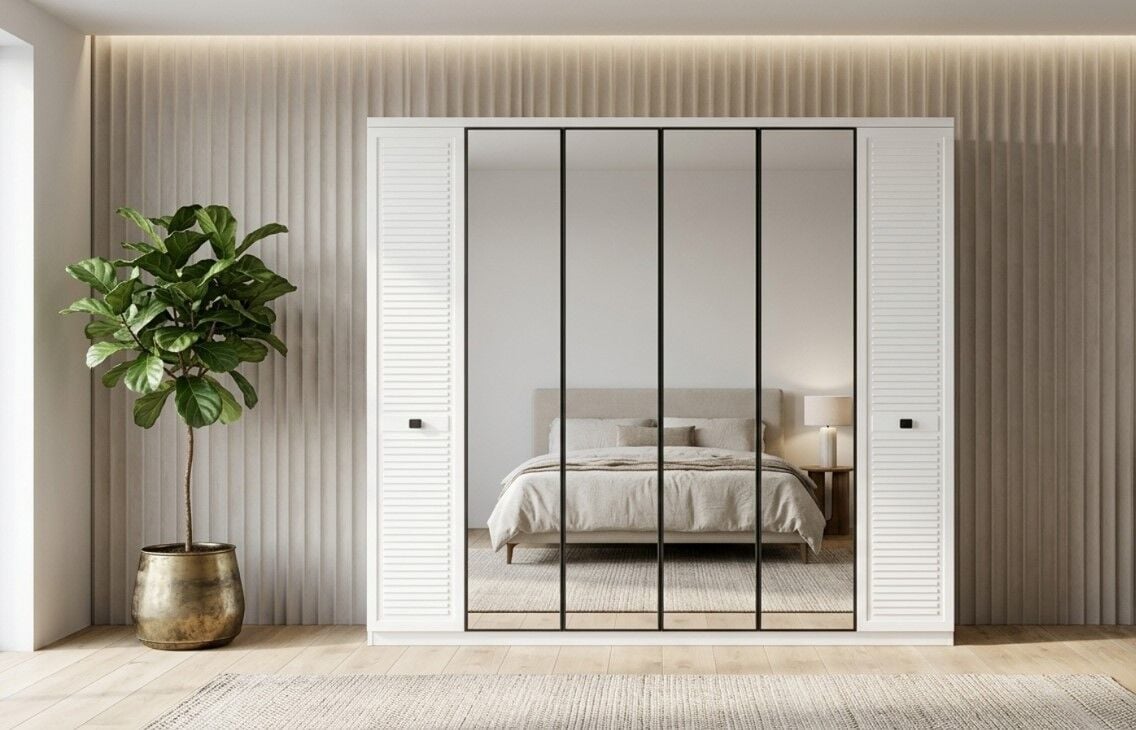 Valien Tamamı Mdf 6 Membranlı Kapaklı  Reflekte Camlı Gardırop Dolap - Kurulum Dahil