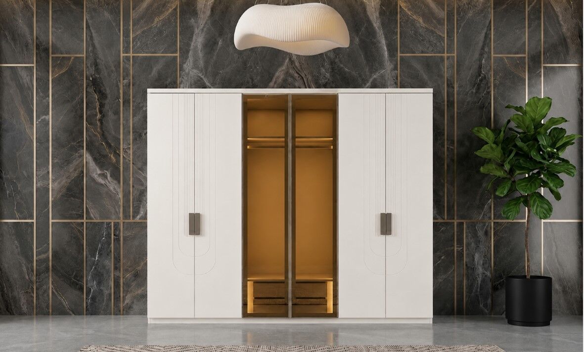 Ambiance Tamamı Mdf 6 Membranlı Kapaklı  Reflekte Camlı Gardırop Dolap - Kurulum Dahil