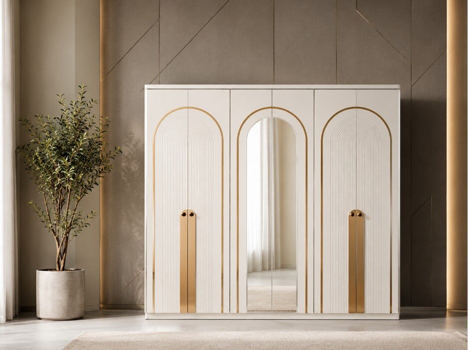 Azure Tamamı Mdf 6 Membranlı Kapaklı  Reflekte Camlı Gardırop Dolap - Kurulum Dahil