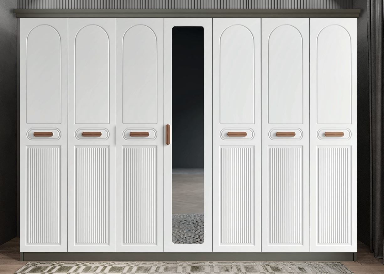 Etro Membran 7 Kapaklı Gardırop Montaj Dahil - Füme Beyaz