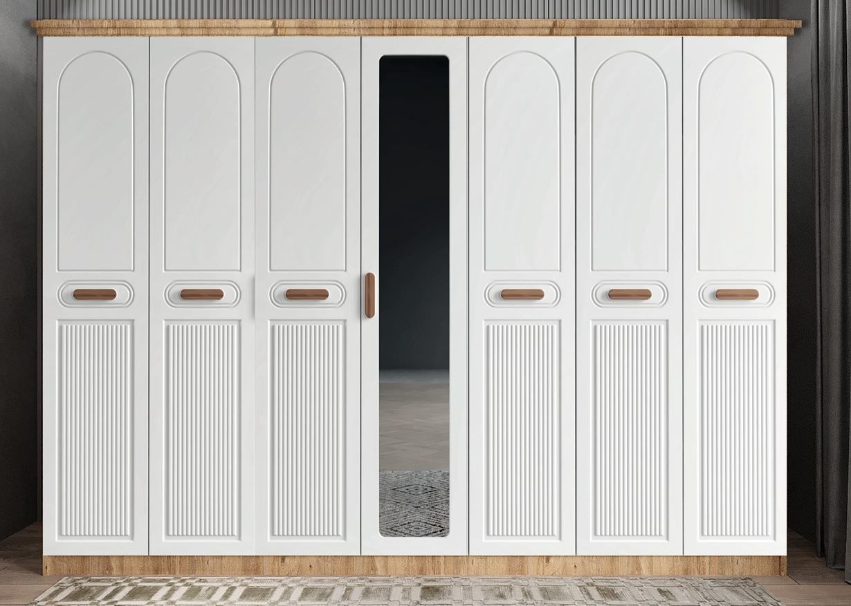 Etro Membran 7 Kapaklı Gardırop Montaj Dahil - Çam Beyaz