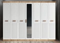 Etro Membran 7 Kapaklı Gardırop Montaj Dahil - Çam Beyaz