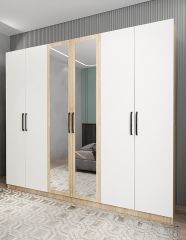 Kayra 6 Kapaklı Gardırop Dolap Meşe Beyaz - Ücretsiz Kurulum