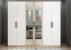 Kayra 6 Kapaklı Gardırop Dolap Meşe Beyaz - Ücretsiz Kurulum