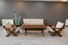 Matruşka Masif Ahşap Bahçe Balkon Koltuk Takımı Kestane Ağacı 3+1+1+Masa Takım