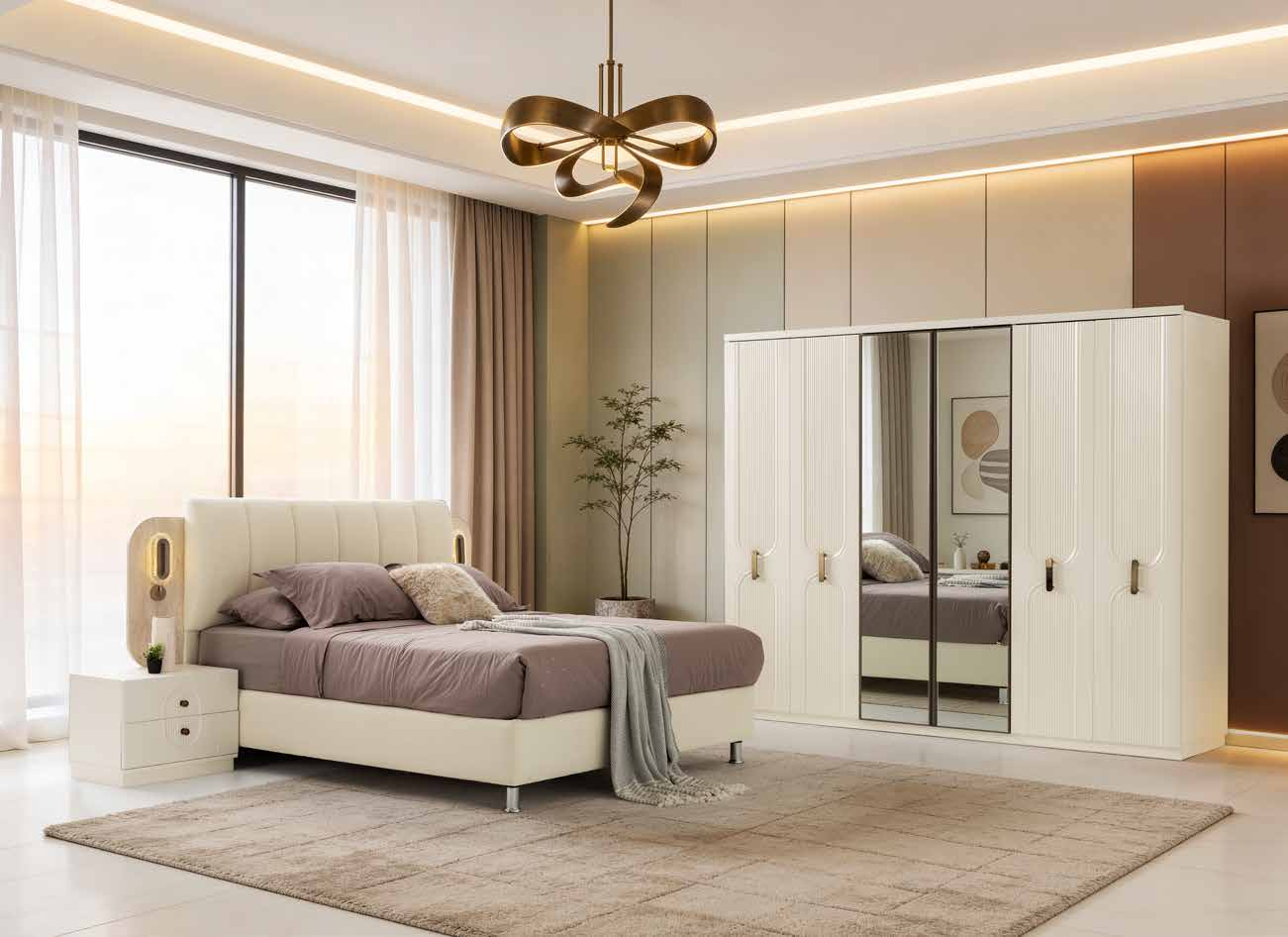 Grand Tamamı Mdf Membranlı Kapaklı Reflekte Camlı Yatak Odası Takımı – ( Baza ve Yatak Hariç Başlık Dahil ) Montaj Dahil