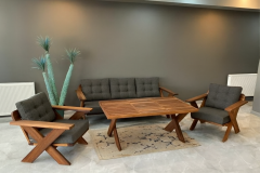 Matruşka Masif Ahşap Bahçe Balkon Koltuk Takımı Kestane Ağacı 3+1+1+Masa Takım