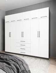 Biray 6 Kapaklı Gardırop Dolap Füme Beyaz - Ücretsiz Kurulum