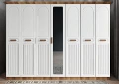 Etro Membran 7 Kapaklı Gardırop Montaj Dahil - Ceviz Beyaz