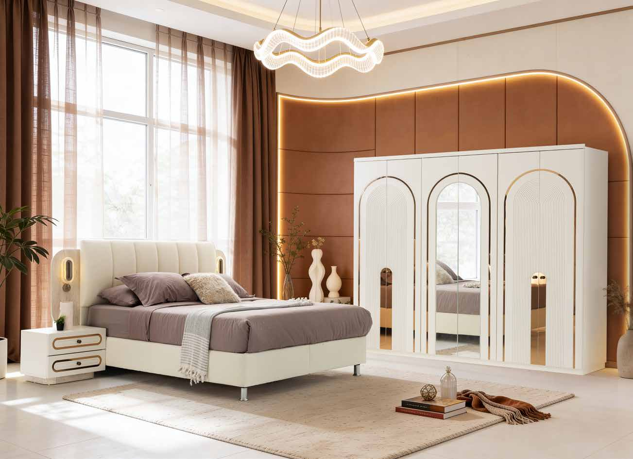 Azure Tamamı Mdf Membranlı Kapaklı Reflekte Camlı Yatak Odası Takımı – ( Baza ve Yatak Hariç Başlık Dahil ) Montaj Dahil
