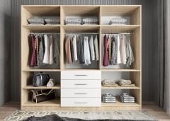 Biray 6 Kapaklı Gardırop Dolap Meşe Beyaz - Ücretsiz Kurulum