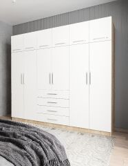 Biray 6 Kapaklı Gardırop Dolap Meşe Beyaz - Ücretsiz Kurulum