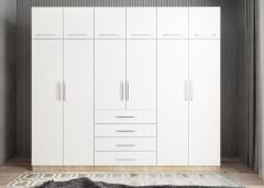 Biray 6 Kapaklı Gardırop Dolap Meşe Beyaz - Ücretsiz Kurulum