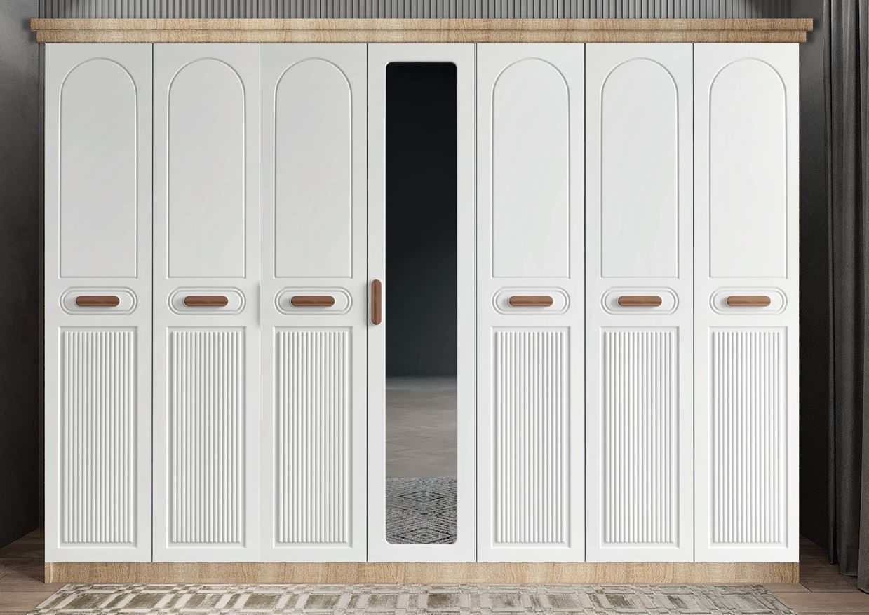 Etro Membran 7 Kapaklı Gardırop Montaj Dahil - Meşe Beyaz