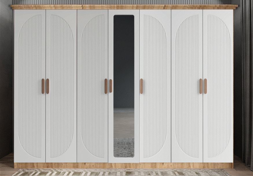 Datça Membran 7 Kapaklı Gardırop Montaj Dahil - Çam Beyaz