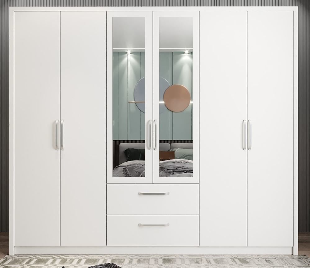 Akasya 6 Kapaklı Gardırop Dolap  Beyaz - Ücretsiz Kurulum