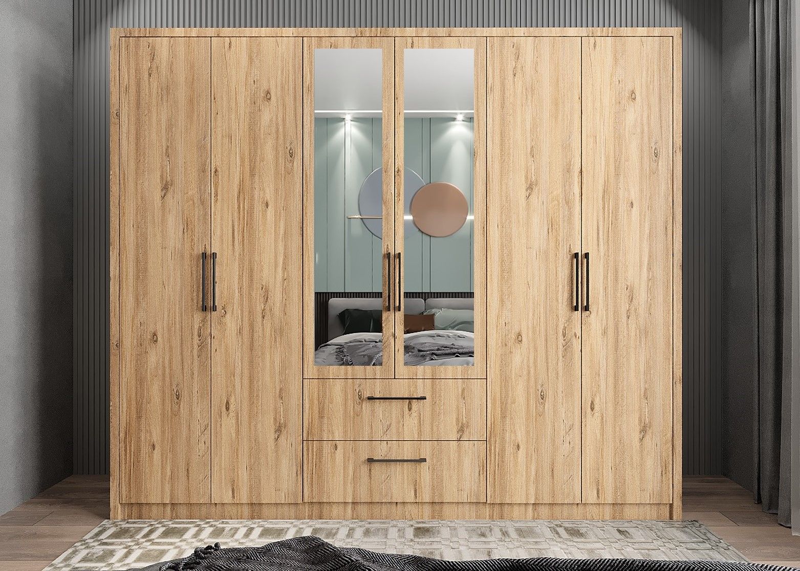 Akasya 6 Kapaklı Gardırop Dolap  Çam - Ücretsiz Kurulum