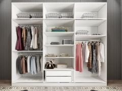 Runa Sürgü Kapaklı Dolap Gardırop Yüklüklü Beyaz 180 cm - Ücretsiz Kurulum