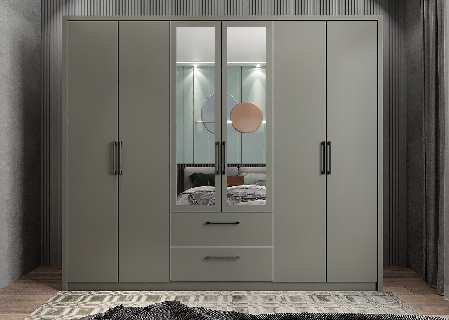 Akasya 6 Kapaklı Gardırop Dolap  Füme - Ücretsiz Kurulum